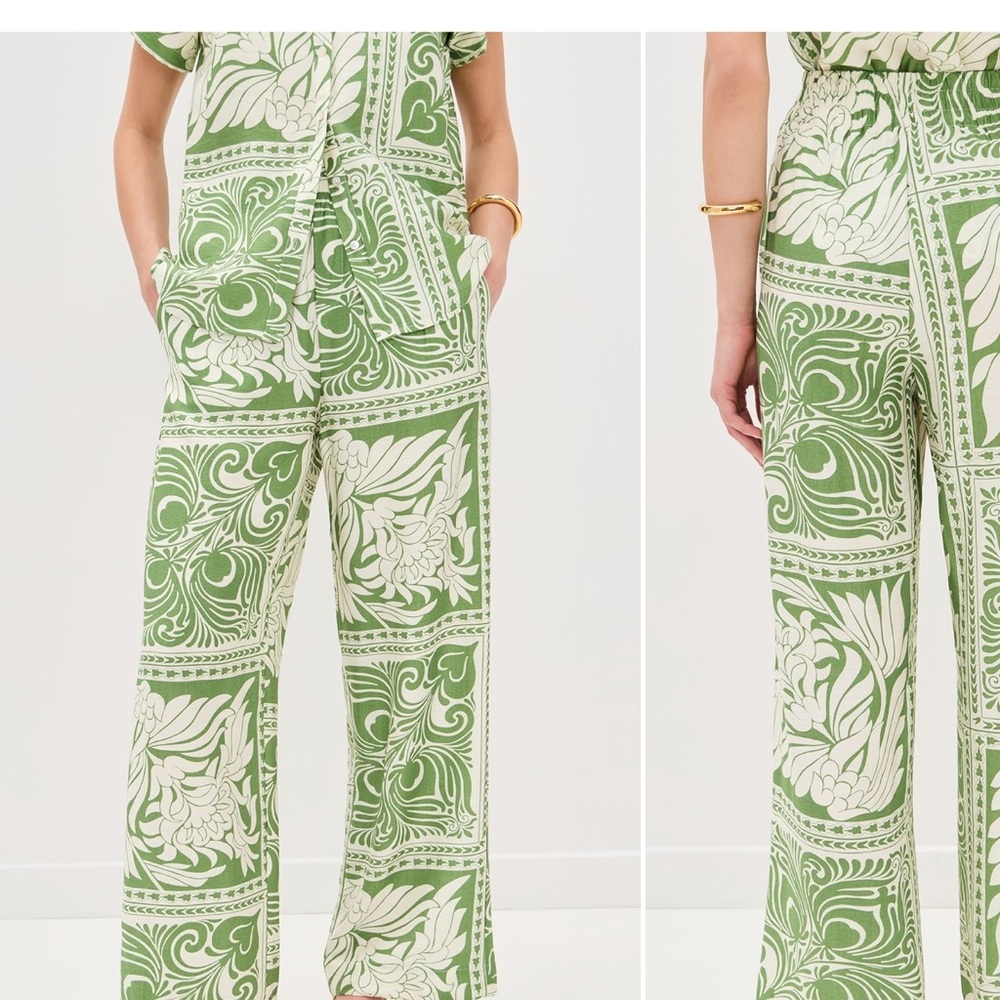 Anthropologie Little Lies Phoebe Green and White Wide Leg loose pants - Picture 3 of 4